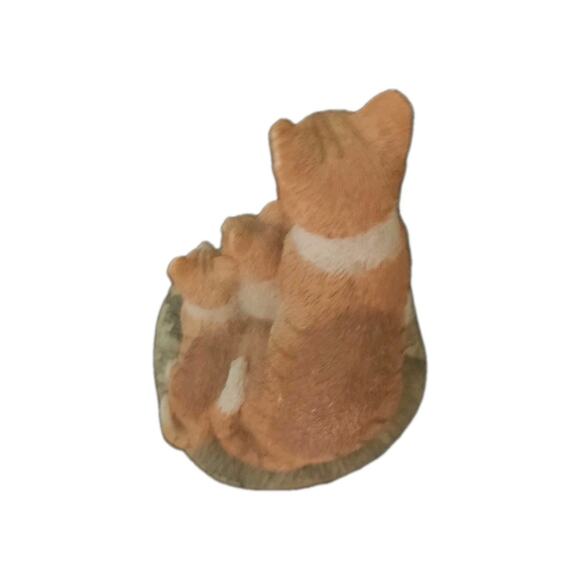 Trio Of Cats Mama & Her Kittens Resin Figurine Orange Tabby VTG Granny Core - Picture 12 of 13
